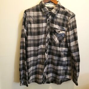Oneill Classic Fit Plaid Flannel Shirt Black Gray Button Up Mens Size Small